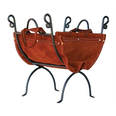 Olde World Iron Log Holder With Suede Leather Carrier